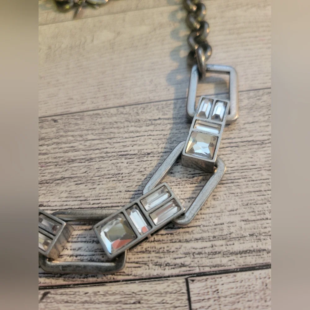 KIAM FAMILY By Lia Sophia Silver Tone Chain Necklace Crystal Baguette Stones